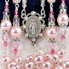 Catholic Swarovski Pink Pearl Rosary in Gold - Etsy Make A Rosary, Catholic Cross, Rosary Beads, Beaded Bracelets