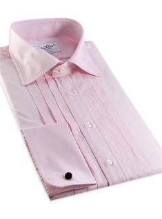 Pink Pleated Tuxedo Shirt - The Ben Silver Collection Pink Fitted Formal Shirt, Classic Pink Business Shirt, Elegant Fitted Pleated Shirt, Elegant Fitted Pink Dress Shirt, Classic Pink Fitted Dress Shirt, Elegant Pink Shirt With Spread Collar, Classic Pleated Shirt For Formal Occasions, Elegant Pink Dress Shirt For Semi-formal Occasions, Elegant Pink Dress Shirt For Work