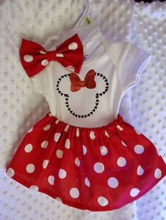 Minnie Mouse Baby Girl Clothing Set with Bodysuit, Skirt and Matching Bow Infant and Toddler Sizes Available 2nd Birthday Minnie Mouse, Minnie Mouse Skirt, Birthday Minnie Mouse, Minnie Mouse Baby, Baby Minnie, Baby Minnie Mouse, American Doll Clothes, Baby Mouse