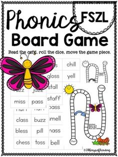 the phonicl board game for children to practice their language and spelling skills, with pictures