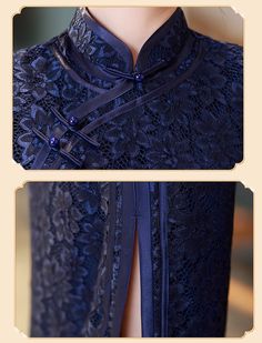 Step into timeless elegance with our elegant navy blue lace Qipao Cheongsam. This exquisite dress seamlessly blends traditional Chinese design with modern sophistication, making it the perfect choice for special occasions, evening events, and weddings. Size Guide: Please refer to the size guide picture before placing the order. Please leave your Height, Weight, Bust, Waist and Hip measurements in the Personalisation box so we could double check the size for you. Fitted Blue Cheongsam For Wedding, Luxury Fitted Cheongsam For Women, Elegant Embroidered Cheongsam With Stand Collar, Blue Cheongsam Dress, Elegant Fitted Blue Cheongsam, Modern Qipao, Chinese Wedding Dress, Chinese Collar, Qipao Cheongsam