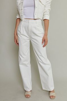 A classic white pant style you'll be sure to love. The Tanya is a high waisted pant with a wide leg fit. Fully lined with pockets and a hook and bar closure. Total length: 43.38", Waist: 27.25", Inseam: 31"- Shell: 100% Cotton- Lining: 80% Polyester 20% Cotton This style is fitting true to size. Maddison is wearing an XS XS fits sizes 0 - 2. S fits sizes 4 - 6. M fits sizes 6 - 8. L fits size 10 - 12. Please note all online inventory reflects in store inventory. Formal White Wide Leg Pants With Belt Loops, Elegant White Wide Leg Pants With Belt Loops, Classic White Wide Leg Pants For Work, Classic White High Waist Wide Leg Pants, White Wide Leg Pants With Welt Pockets For Work, Classic White Wide Leg Pants With Welt Pockets, Classic White High-waisted Wide Leg Pants, White Cotton Wide Leg Pants With Belt Loops, Classic White Pants With Belt Loops