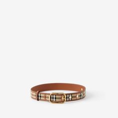 Check and Leather Belt in Archive Beige/gold - Women | Burberry® Official Belt Brown, Brown Belt, Painting Edges, Leather Buckle, Metal Hardware, Gold Plating, Leather Belt, Burberry, Product Launch