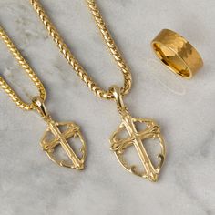 This gold cross pendant, named Covenant, is a powerful religious and Christian symbol of hope and the everlasting sacrifice Christ made on the cross. Our solid 14k gold cross necklace for men is crafted by artisan jewelers and made to be worn every day. Wear the mens gold cross chain as a reminder of the virtues you stand for, and Jesus died for, that it may serve as inspiration for others, and a reminder for you to embody and strive to live by his teachings every day. MATERIALS, WEIGHTS & MEASU Gold Pendants For Men, Cross Necklace For Men, Christian Symbols, Hope Symbol, Gold Cross Necklace, Cross Chain, Gold Cross Pendant, Mens Pendant, Necklace For Men