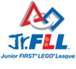 the first robotics competition logo is shown in red, white and blue with an arrow