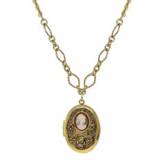 Gold Tone Carnelian Cameo With Flowers Oval Locket Necklace 16   19 Inch Adjustable Vintage Gold Locket Necklace With Oval Link, Vintage Gold Oval Link Locket Necklace, Victorian Oval Necklaces With Antique Finish, Victorian Oval Necklace With Antique Finish, Elegant Oval Pendant Necklace With Antique Finish, Classic Brass Locket Necklace With Vintage Charm, Victorian Gold Necklace With Oval Cabochon, Classic Antique Gold Locket Necklace With Vintage Charm, Classic Gold Locket Necklace With Vintage Charm