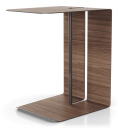 a wooden table with metal legs and a square shaped shelf in the middle, on an isolated white background