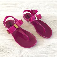 Fuchsia Pink Jelly Bow Sandals. Snap Closure. New Without Box. Size 12 Pink Adjustable Jelly Sandals For Party, Bow Sandals, Sandals Flip Flops, Fuchsia Pink, Michael Kors Shoes, Flip Flop Sandals, Snap Closure, Kids Shoes, Jelly