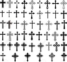 black and white crosses with different designs on the cross, all in different shapes and sizes