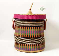 a large woven basket with handles and handle