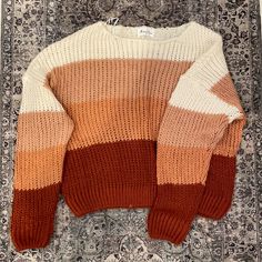 Perfect For Fall! Nwot Hand Knitted Orange Sweater For Fall, Cheap Orange Knitted Sweater, Orange Grandpa Sweater, Orange Retro Long Sleeve Sweater, Orange Long Sleeve Halloween Sweater, Diy Fashion Clothing, Colorful Sweaters, Lady In Red, Diy Fashion