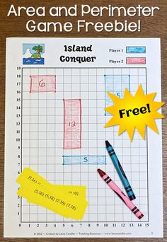 an area and perimeter game is shown with the text, island conquer freebiet