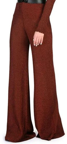 Up for grabs is a new with tags DEL CORE wide leg ribbed metallic shimmer knit pant.  They have a wide leg and are a reddish brown color.  They are a size 46 or US Size XL and retail for $970.  They have a stretch waist and measure laying flat 15" across the waist laying flat with stretch, 13.5" rise and just under 43" inseam.  Please be sure to check my other items for MANY More AMAZING deals! ENJOY! Del Core, Dark Autumn, Reddish Brown, Fall Fashion Trends, Knit Pants, Brown Color, Autumn Fashion, Wide Leg, Women Accessories