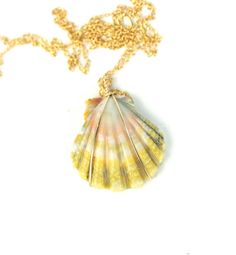 Sunrise shell necklace - Hawaiian shell - langfords pecten - sea shell necklace - a wire wrapped moonrise shell on a 14k gold vermeil chain - SH60 A stunning, one a kind, rare gem... A wire wrapped sunrise shell hanging from a 14k gold vermeil chain. Please feel free to select a different length chain if you prefer and your favorite shell as shown in the fourth photo. Legend has it that these shells were once the exclusive property of Hawaiian royalty. Sunrise shells are small scallops of the bi Small Scallops, Hawaiian Royalty, Shell Hanging, Sunrise Shell, Sea Shell Necklace, Seashell Necklace, Rare Gems, Shell Necklace, Shell Necklaces