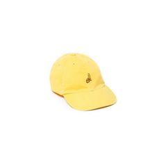 a yellow baseball cap with a bee embroidered on the front and side, against a white background