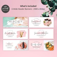 the website design for what's included is displayed on a pink background with green leaves and