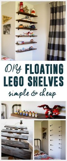 diy floating lego shelves made with simple and cheap materials to make them look like they are