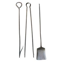 three different types of garden tools on a white background