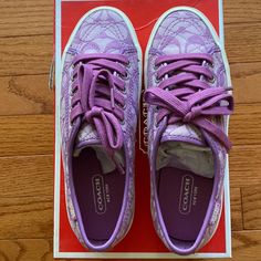 Lace-Up Closure, Fabric Upper, Rubber Outsole Custom Purple Lace-up Sneakers With Cushioned Footbed, Purple Cushioned Training Sneakers, Purple High-top Sneakers With Cushioned Footbed For Sports, Purple Low-top Sneakers With Cushioned Footbed, Coach Purses Purple, Coach Shoes, Low Top, Womens Shoes Sneakers, Shoes Sneakers