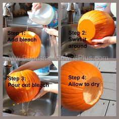 instructions for how to carve a pumpkin into a bowl and fill it with water