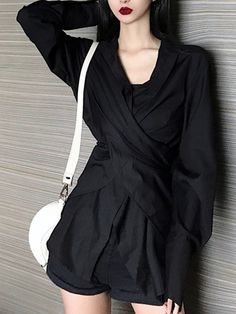 SIZE S:Shoulder:51cm,Bust:106cm,Sleeve Length:62cm,Length:69-80cm M:Shoulder:52cm,Bust:110cm,Sleeve Length:63cm,Length:70-81cm L:Shoulder:53cm,Bust:114cm,Sleeve Length:64cm,Length:71-82cm Note: 1 inch = 2.54 cm, 1 cm = 0.39 inch note: measurement by hands allow 2-3cm errors which is normal Black Lapel Collar Tops For Spring, Black Long Sleeve Office Tops, Black Long Sleeve Blouse For Office, Black Office Lady Blouse For Workwear, Black Long Sleeve Tops For Office, Black Office Lady Blouse For Fall, Black Tops With Lapel Collar, Black Lapel Collar Shirt For Office, Black Office Blouse For Fall