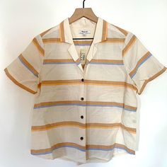 Total 70s Vibe. Brand New With Tags. Runs Small Which Is Why I’m Selling. Kept For A While Thinking I’d Lose Weight And Make It Work But It’s More Of An Xs Fit And I’m A Size M In Madewell Now. Super Cute. Casual Cream Top With Camp Collar, Casual Cream Collared Camp Shirt, Retro Collared Shirt For Day Out, Retro Cotton Shirt For Day Out, Beige Retro Summer Tops, Retro Beige Summer Tops, Retro Button-up Shirt For Day Out, Retro Cream Collared Top, Retro Collared Cream Top