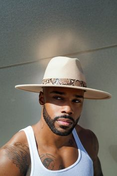 "The chicest hat we have ever made, classic silhouette. With snake details. Spot Clean Brim 10.5 cm/4 Inch Hat Crown Circumference 23-24\" Leave 1 Inch Room For Error As The Hats Are Hand Manually Measured. Can be adjusted to made smaller with internal size adjuster" Health Protocols, Walnut Cream, Fedora Fashion, Black Cowboys, Mens Hats Fashion, Fedora Hat Men, Embroidered Ribbon, Hat Styles, Men's Formal Style