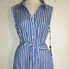 Tommy Hilfiger Women's Size 10 Shirt Dress Blue And White Striped Full Button Front Sleeveless Belted Waist 100% Cotton Nwt Tommy Hilfiger Summer Beach Dress, Sleeveless Cotton Dresses By Tommy Hilfiger, Tommy Hilfiger Blue Sleeveless Dress, Blue Sleeveless Tommy Hilfiger Dress, Classic Blue Shirt Dress With Buttons, Blue Sleeveless Cotton Shirt Dress, Classic Blue Shirt Dress For Summer, Casual Blue Sleeveless Shirt Dress, Casual Tommy Hilfiger Day Dresses