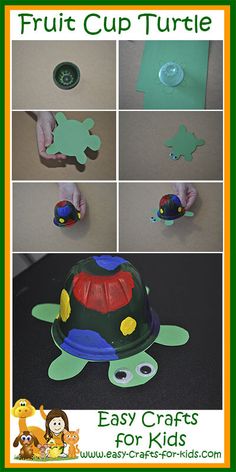 the instructions for how to make a fruit cup turtle with paper plates and plastic cups