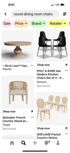 an image of furniture on the app store's mobile page, including chairs and tables