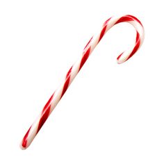 a candy cane with red and white stripes on it's end, isolated against a white background