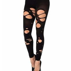 Grunge Bottoms With Holes For Fall, Black Punk Leggings For Alternative Fashion, Edgy Fall Streetwear Leggings, Edgy Black Bottoms With Holes, Black Grunge Leggings For Streetwear, Edgy Black Leggings For Alternative Fashion, Punk Leggings For Night Out In Fall, Fall Punk Leggings For Night Out, Black Punk Leggings For Streetwear