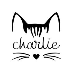 a black and white image of a cat's face with the word charlotte