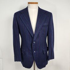 Jacket is in good preowned condition, I didn't find any flaws. - please see measurements and pictures for details.       Chest: 20",  Length: 30",  Sleeve: 25".      *Measurements are taken straight across laying flat, not doubled. Blue Single-breasted Tweed Jacket With Suit Collar, Classic Blue Lapel Collar Tweed Jacket, Blue Classic Tweed Jacket With Lapel Collar, Blue Single Breasted Tweed Jacket With Notch Lapel, Classic Blue Tweed Jacket For Business, Blue Single-breasted Tweed Jacket With Notch Lapel, Blue Suits With Buttons For Fall, Classic Blue Tweed Jacket With Suit Collar, Blue Tweed Jacket With Lapel Collar And Pockets