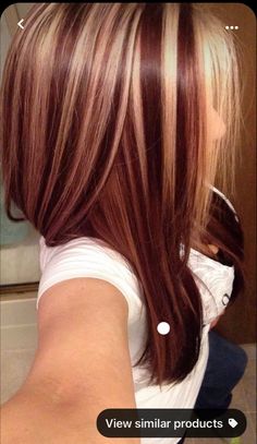 Auburn Lowlights, Chocolate Brown Hair With Highlights, Mahogany Red Hair, Red And Blonde Hair, Chunky Blonde Highlights, Red And Blonde, Red Hair With Blonde Highlights, Red Blonde Hair, Hair Highlights And Lowlights