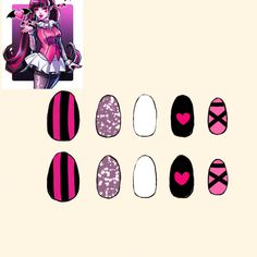 Monster High Nails, Teen Nails, Band Nails, Fake Nails Designs, Retro Nails, Art Deco Nails, Hippie Nails, Nail Drawing