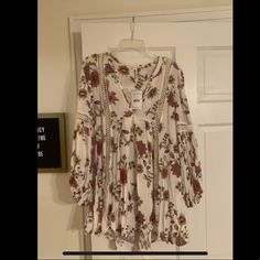 Free People Long Sleeve Flowey Flower Boho Dress Fall Floral Print Boho Beach Dress, Fall Beach Boho Dress With Floral Print, Fall Boho Dress With Floral Print For Beach, Fall Floral Print V-neck Boho Dress, Fall Boho V-neck Dress With Floral Print, Fall Boho Floral Print V-neck Dress, Long Sleeve Boho Dress With Floral Print For Summer, Spring Printed Boho Dress For Day Out, Fall Beach Floral Print Dress