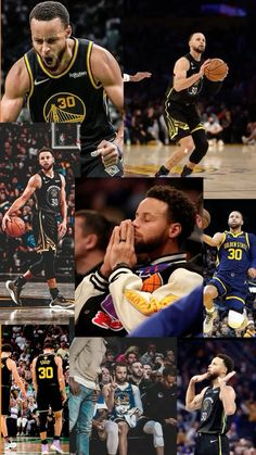 collage of basketball players and their uniforms in different photos, including one man holding a basketball