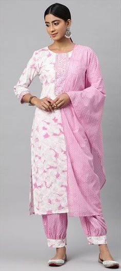 Pink and Majenta, White and Off White color Salwar Kameez in Cotton fabric with Printed, Resham, Thread, Zari work White Straight Kurta With Printed Border, White Kurta With Printed Border For Diwali, Eid White Kurta With Printed Border, White Kurta With Printed Border For Eid, White Salwar Kameez With Printed Border, White Anarkali Salwar Kameez With Printed Border, Festive White Kurta With Printed Border, Festive Pink Kurta With Printed Border, Pink Kurta With Printed Border For Eid