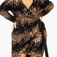 Allover Sequins Add Plenty Of Pizzazz To A Long-Sleeve Faux-Wrap Dress That's Sure To Steal The Scene Long Sleeve Faux Wrap Party Dress, Party Dress With Faux Wrap And Surplice Neckline, Party Mini Dress With Faux Wrap And Surplice Neckline, Black Wrap Dresses For Date Night, Faux Wrap Dress For Date Night In Fall, Chic Faux Wrap Fall Dress, Black Fitted Faux Wrap Dress, Fitted Black Faux Wrap Dress, Wrap Dresses For Fall Night Out