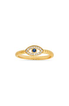 Keep your energy protected when wearing this cubic zirconia-encrusted evil eye ring that is crafted in sterling silver or 14k-gold plate. 5.75mm Sterling silver or sterling silver with 14k-gold plate/cubic zirconia
 Imported Queens Jewels, Evil Eye Ring, Eye Ring, Cz Ring, Womens Jewelry Rings, Rings Statement, Evil Eye, Nordstrom Rack, Cubic Zirconia