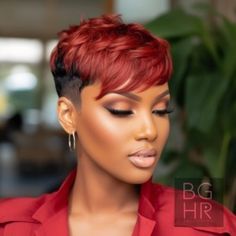 Sassy Styles: Bold and Beautiful Hair Trends for Black Women – Black Girls Hair Rocks Pixie Haircut For Black Women Weave, Red Pixie Haircut Black Women, Short Hair Shaved Sides, Red Pixie Haircut, Pixie Haircut For Black Women, Short Hair Designs, Red Pixie