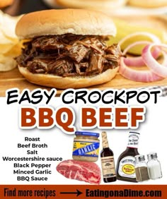 an advertisement for the easy crockpot bbq beef sandwich is shown in this ad