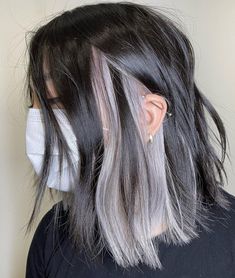 Dark Hair with Silver Peekaboo Highlights Black And Silver Hair, Black And Grey Hair