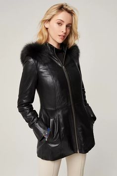 click to expand Leather Coat Outfit, Leather Coat With Fur, Coat With Fur Trim, Cotton Lycra Fabric, Leather Coat Womens, Coat With Fur, Black Leather Coat, Stylish Jackets, Coat Outfits