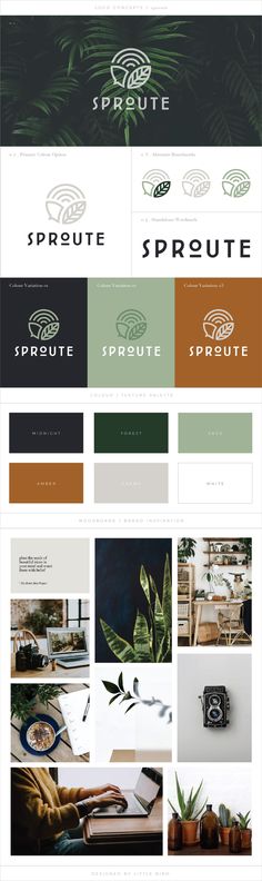 the website design for sproute is shown in green and brown colors, with an image