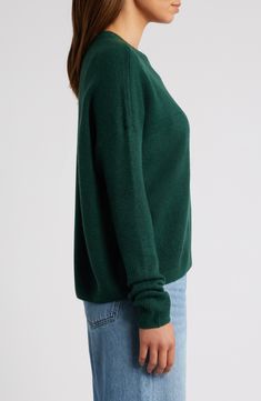 This roomy crewneck sweater is one you'll want in in every color and features ribbed accents for a textured look. 21" length (size Medium) Crewneck Long sleeves Dropped shoulders Ribbed cuffs and hem 73% acrylic, 24% nylon, 3% spandex Hand wash, dry flat Imported Fall Cropped Crew Neck Sweater With Ribbed Neckline, Fall Cropped Sweater With Ribbed Crew Neck, Green Soft Knit Crew Neck Sweater, Textured Knit Cropped Sweater For Layering, Layering Textured Knit Cropped Sweater, Green Crew Neck Cropped Sweater For Fall, Cozy Solid Color Crew Neck Cropped Sweater, Snug Fit Casual Sweater In Solid Color, Green Textured Knit Cropped Sweater With Crew Neck