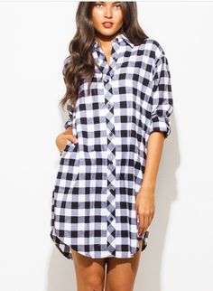 Black and white cotton button up. Long sleeve checker plaid flannel. Tunic blouse 100% Cotton Plaid Tunic Dress, Flannel Tunic, Cotton Tunic Tops, Flannel Dress, Plaid Tunic, Fall Days, Comfy Shirts, Button Up Long Sleeve, Black Tunic