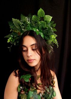 Mother Earth Goddess Headdress, Woodland Fairy Crown, Green Forest Headdress, Foliage Leaf Headpiece, Earth Goddess, Fairy Cosplay - Etsy Mother Nature Costume Diy, Goddess Costume Diy, Fairy Crowns Diy, Woodland Fairy Crown, Dryad Costume, Forest Fairy Costume, Goddess Headdress, Mother Earth Goddess, Mother Nature Costume