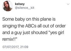 the tweet is being used to describe someone's baby on this plane